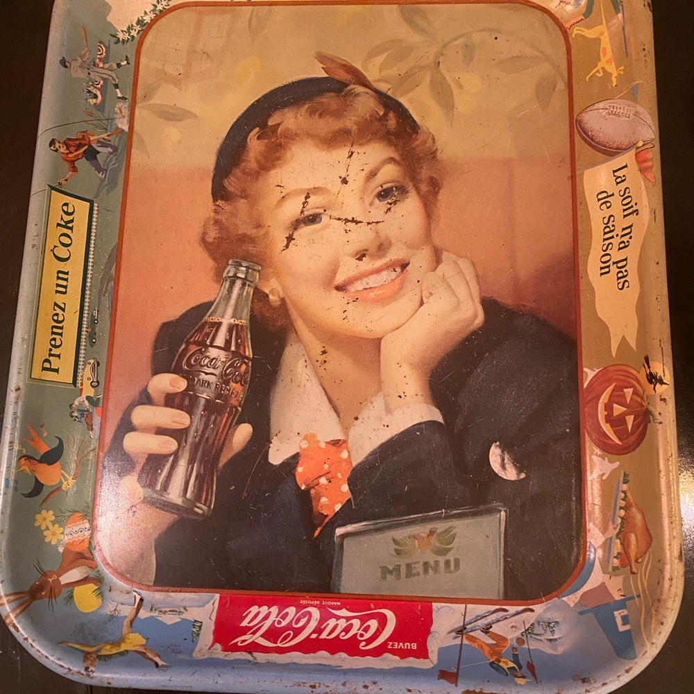 Coca-Cola Retro Metal Tray with Red and White Accents